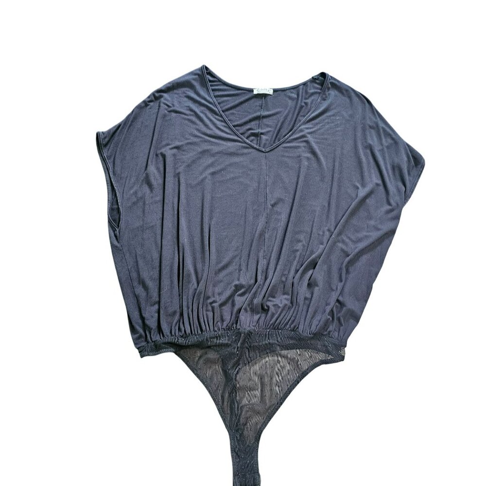 Free People V-Neck One Piece Bodysuit w/ Lace Detail Women's Size M Black